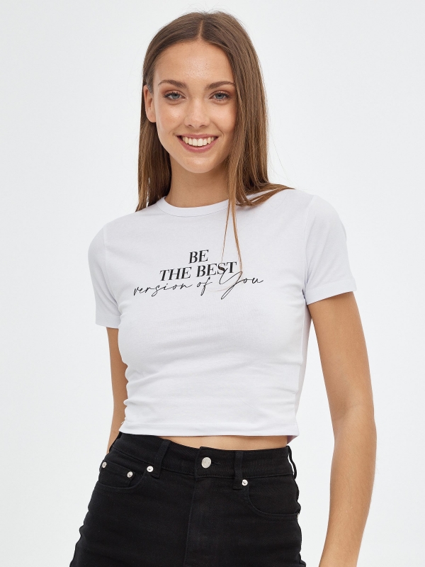 Camiseta Be the Best blanco vista media frontal