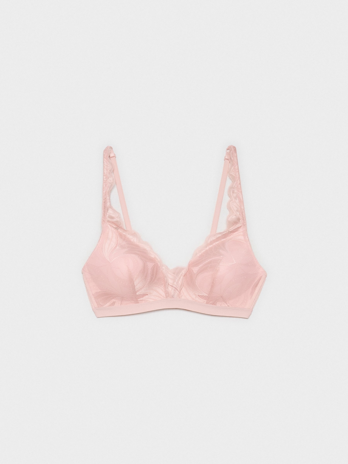 Renda rosa com rendas bralette por baixo rosa vista meia traseira