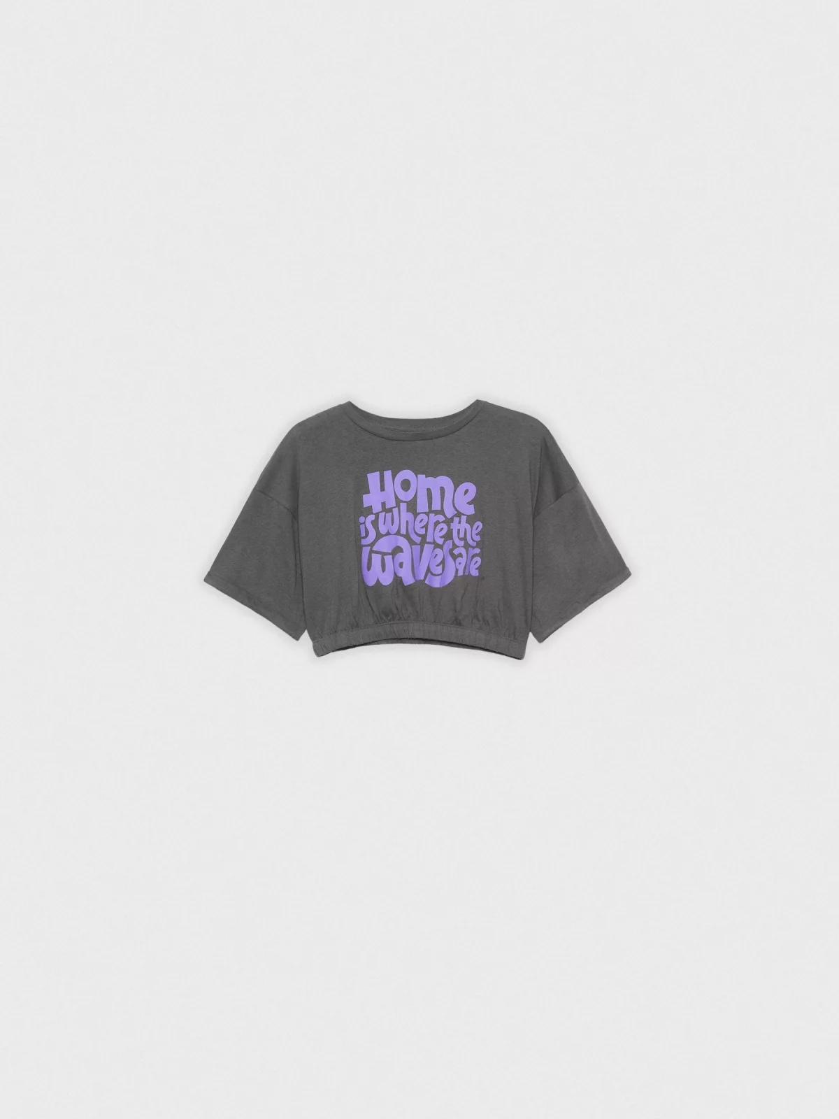  T-shirt estampada de corte com elásticos cinza escuro
