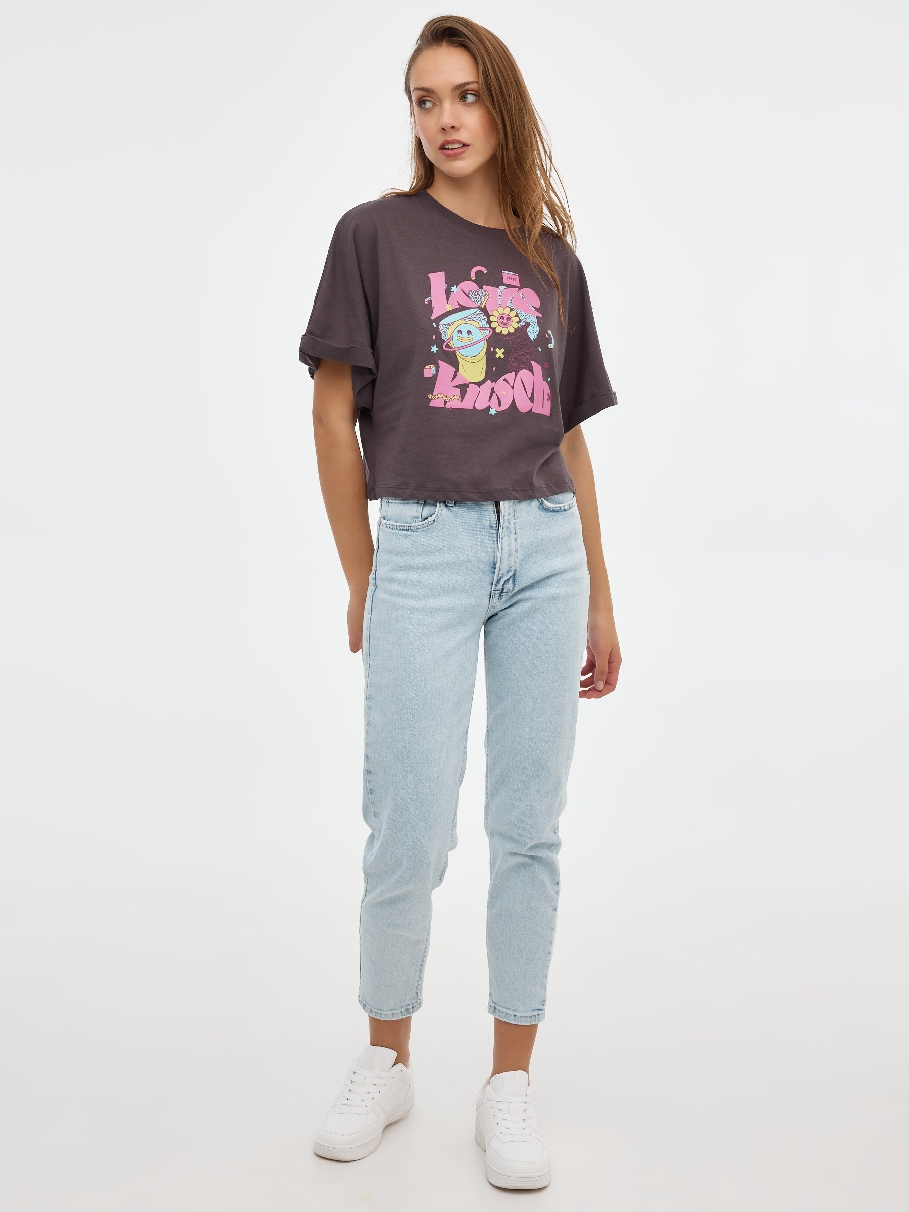 Printed crop top dark grey middle front view