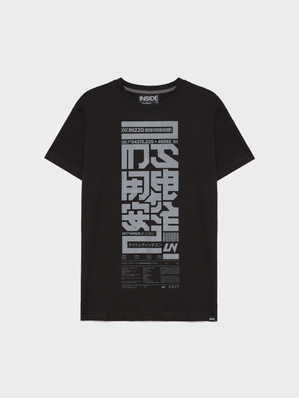  T-shirt preta estilo japonês preto