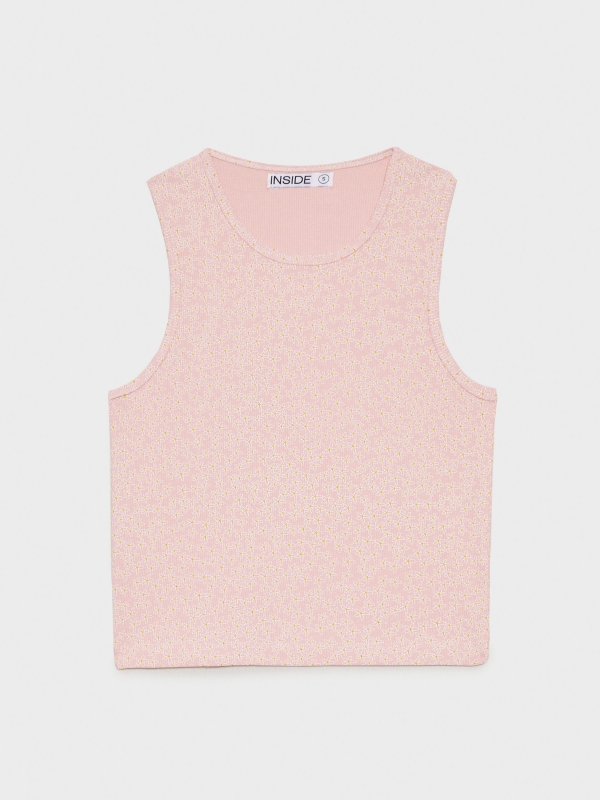  T-shirt de costela com estampado rosa claro