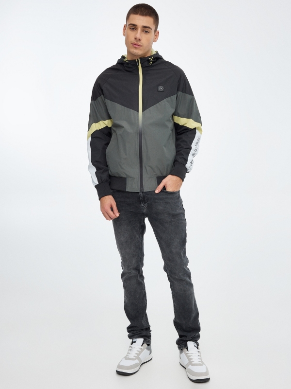 Lightweight hooded jacket dark grey front view