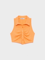 %Pto% Top sin magas frunce cuello polo salmón