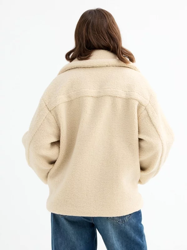 Short sheepskin coat beige middle back view