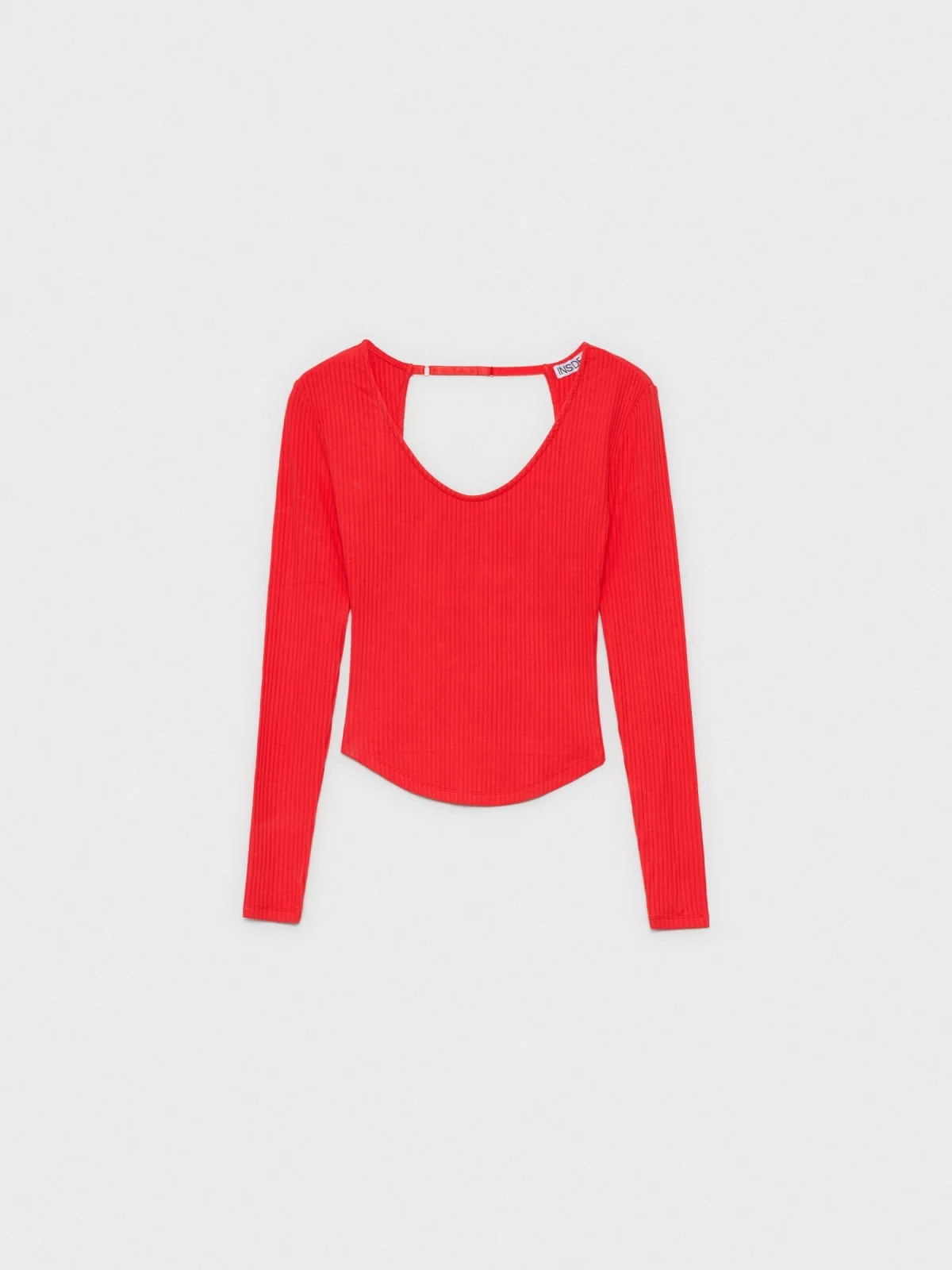  Cut out ribbed back T-shirt deep red front view