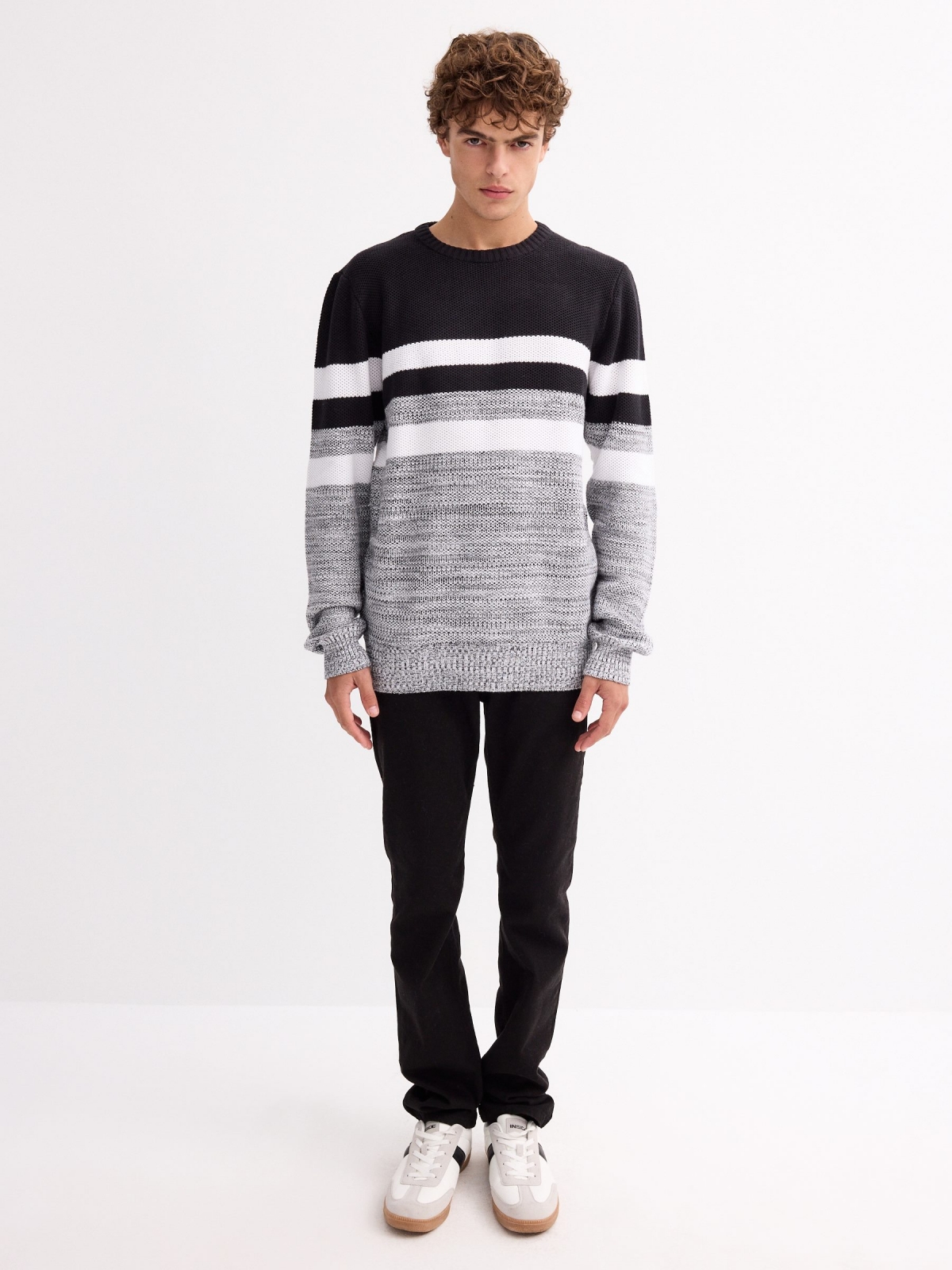 Torzal striped sweater black front view