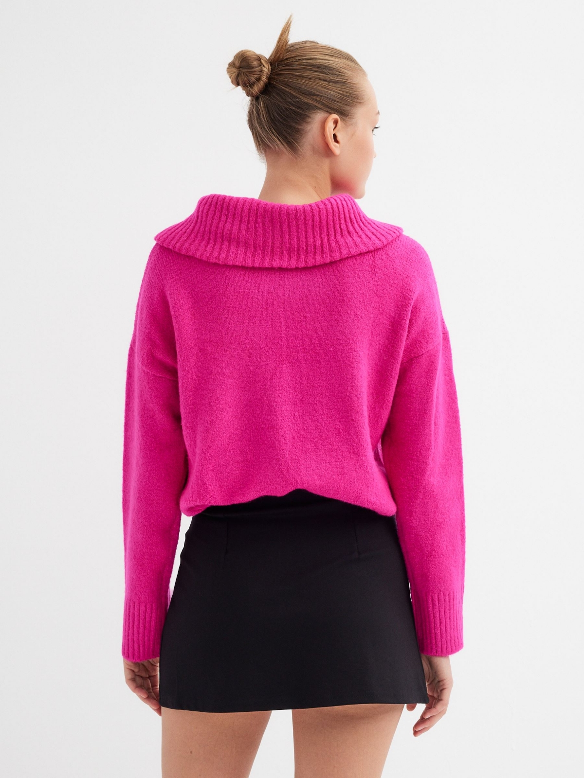 High neck sweater with zipper fuchsia middle back view