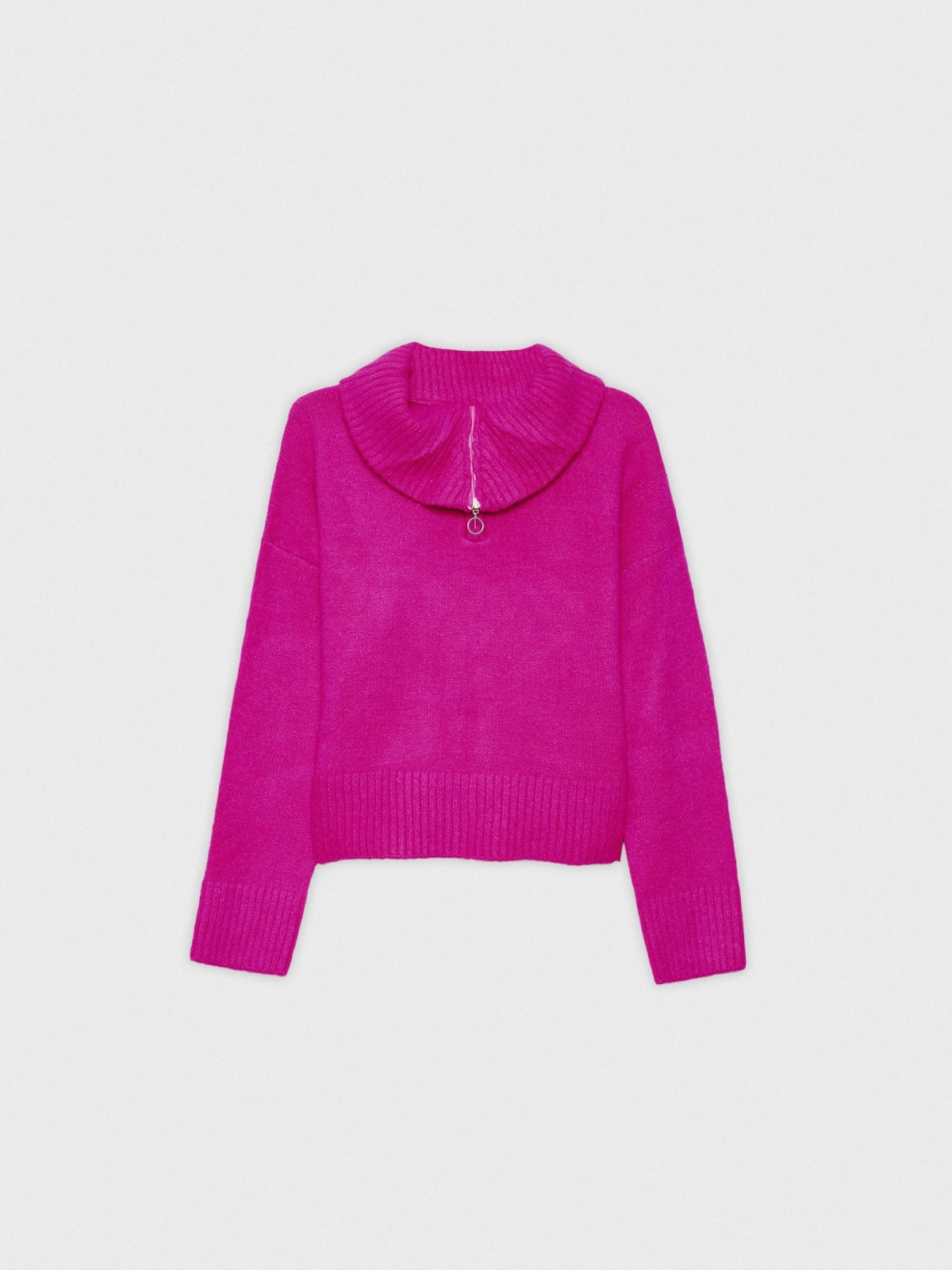 Jersey cuello alto con cremallera fucsia vista detalle