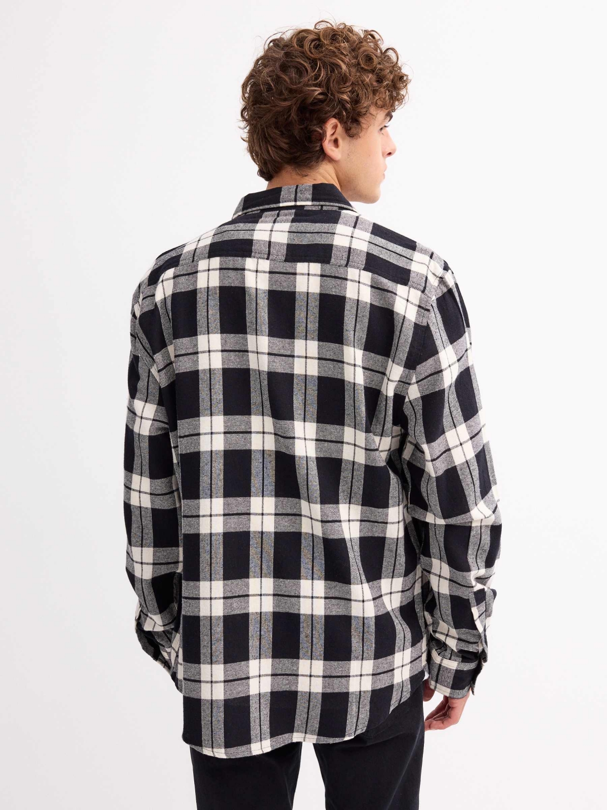 Checked flannel shirt black middle back view