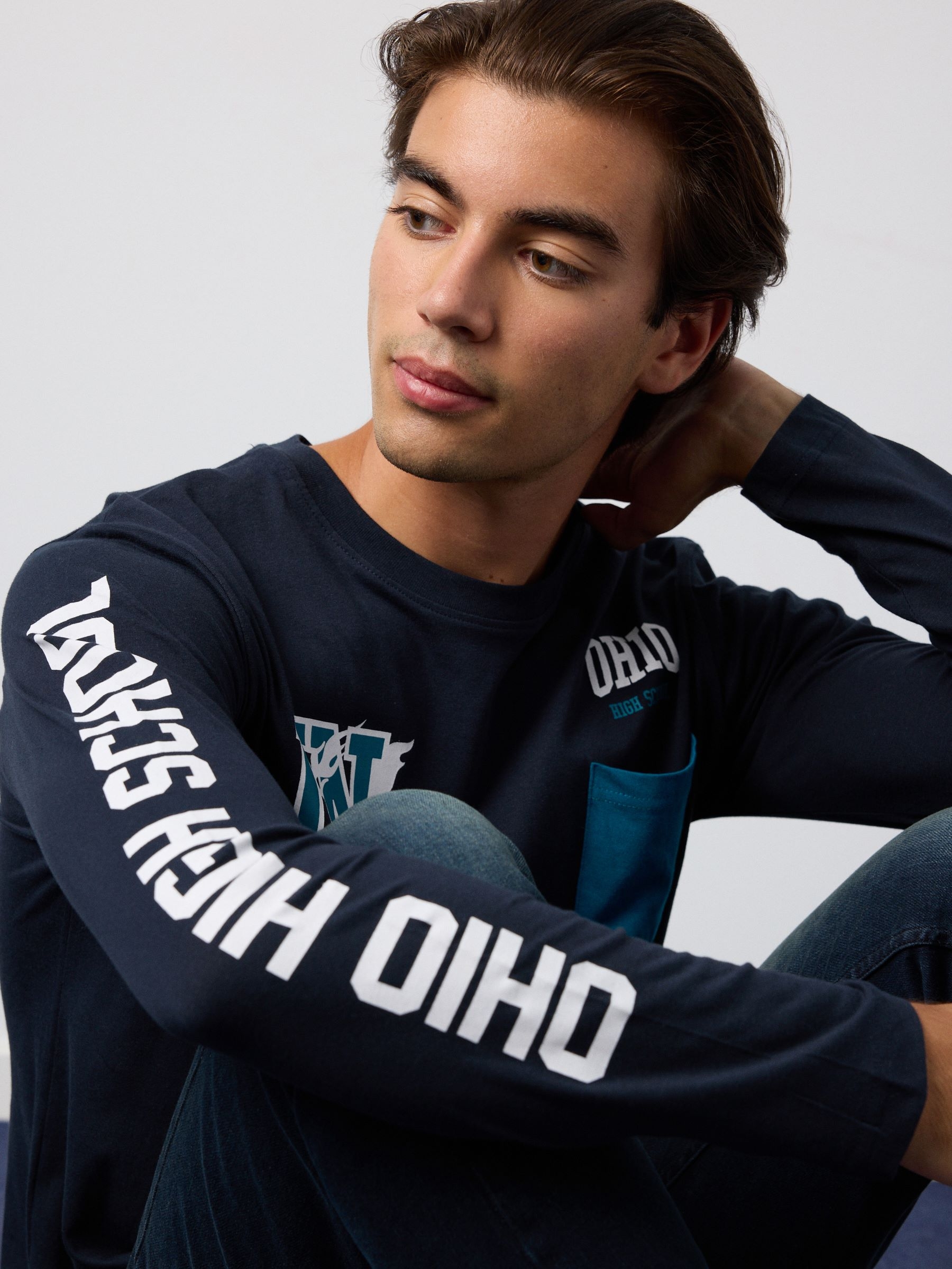 OHIO print T-shirt navy middle front view