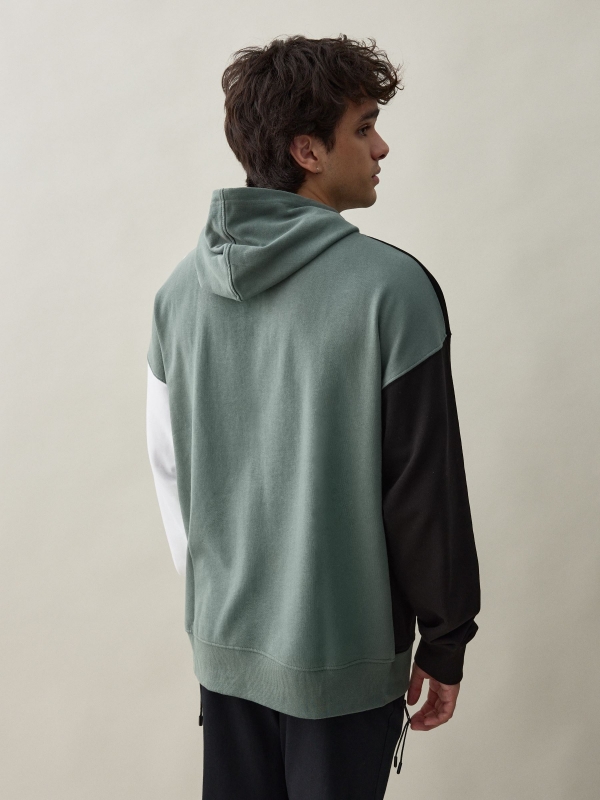 Tricolor sweatshirt with text greyish green middle back view