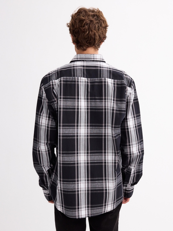 Plush plaid shirt black middle back view