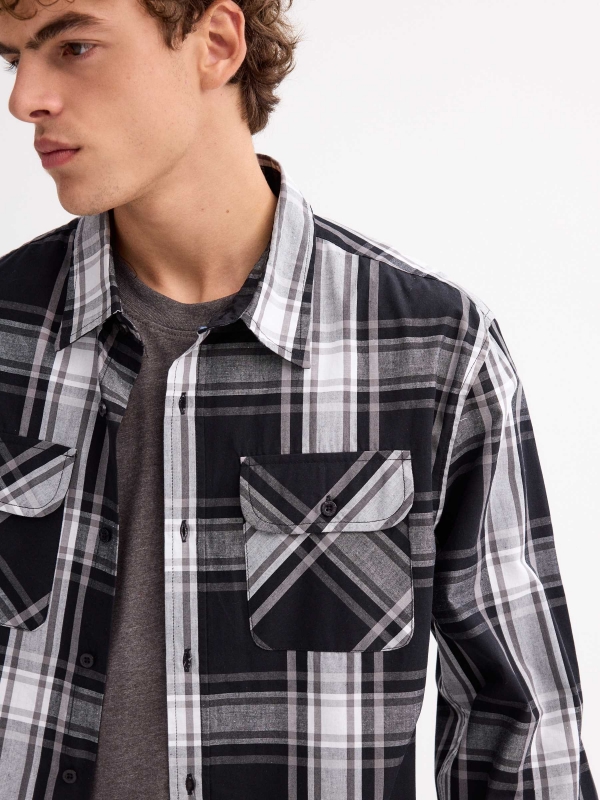 Plush plaid shirt black detail view