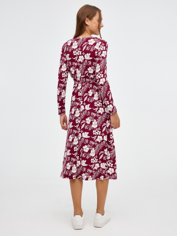 Printed midi flare dress garnet middle back view