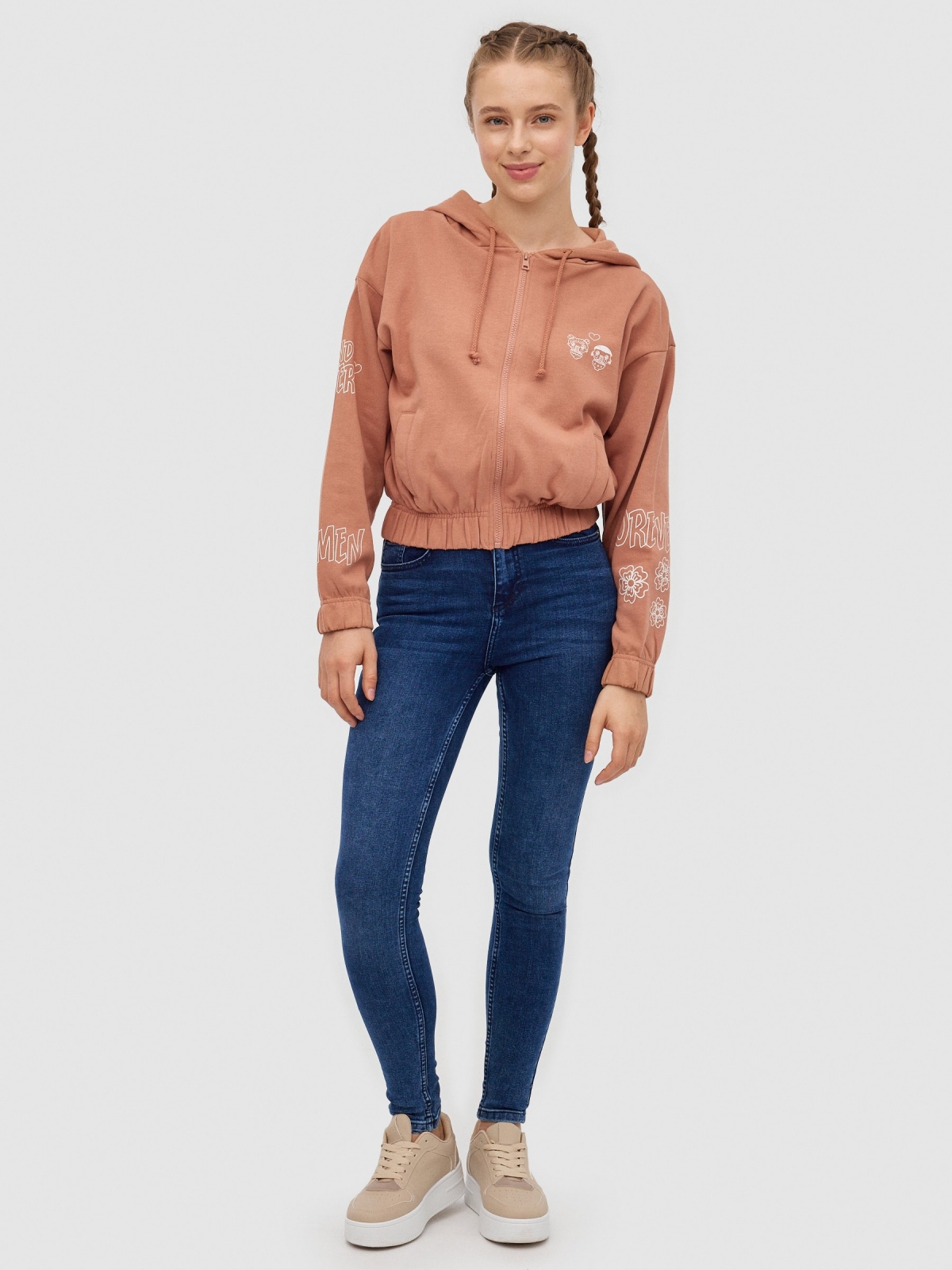 Sweatshirt crop Forever Ramen marrom claro vista geral frontal