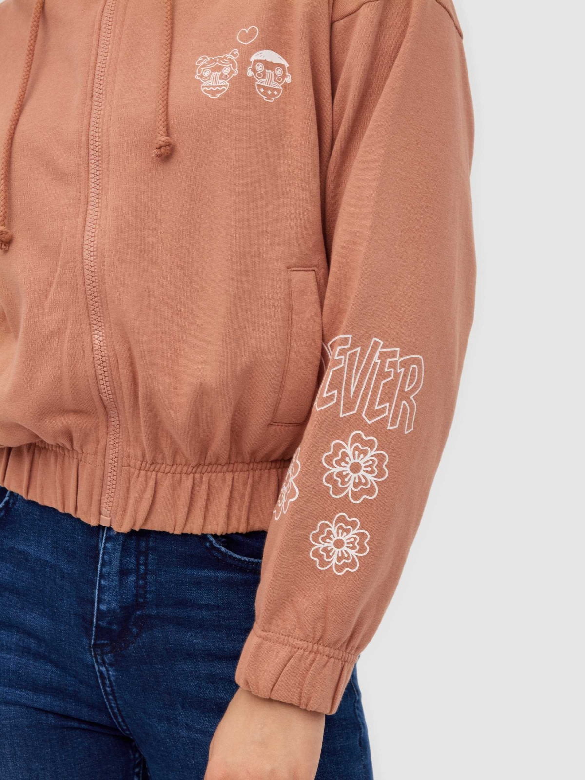 Forever Ramen crop sweatshirt light brown detail view