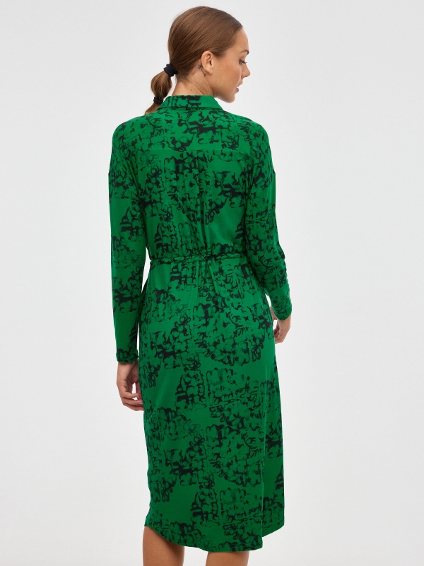 Printed midi shirt dress dark green middle back view