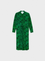 %Pto% Vestido midi camisero estampado verde oscuro