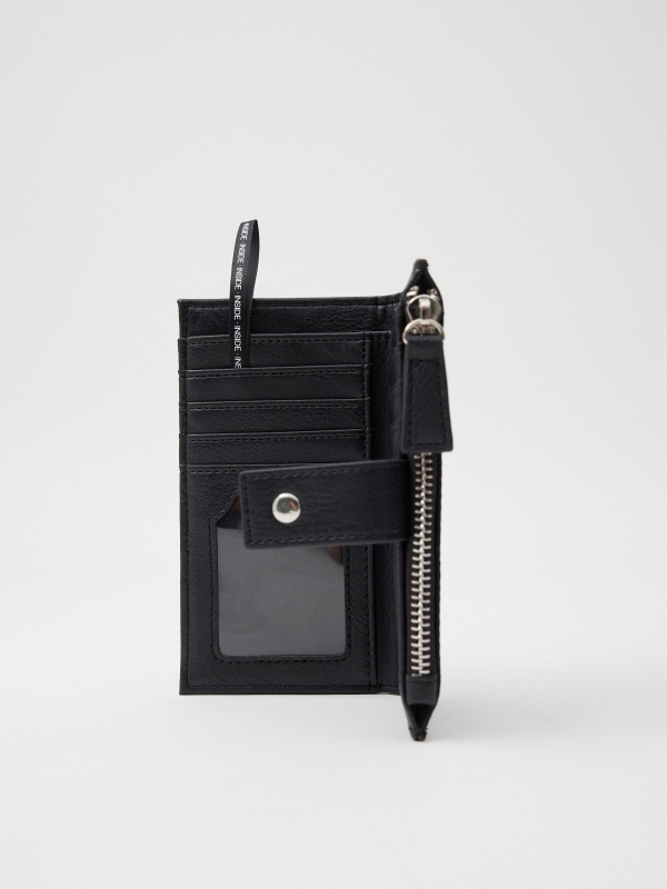 Women's leatherette wallet with double zipper black detail view