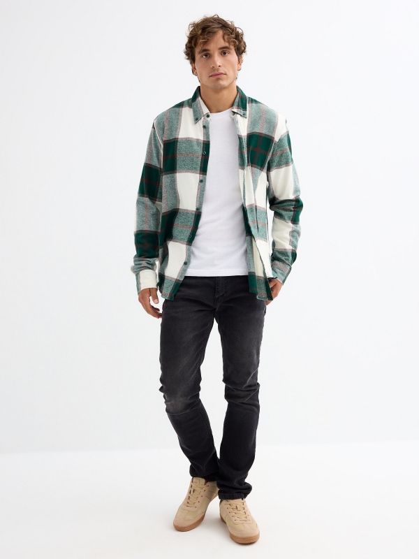 Checked flannel shirt beige general front view