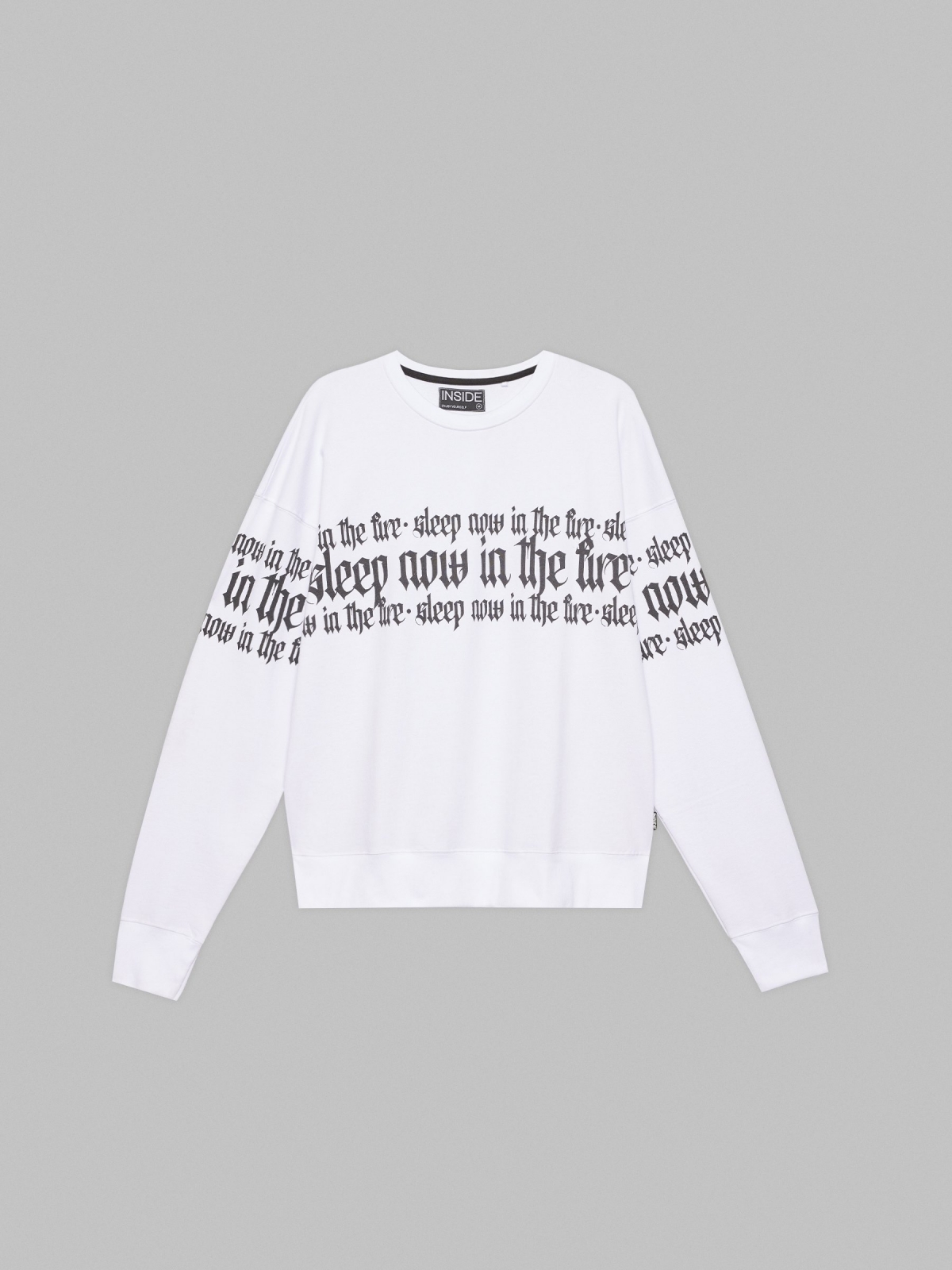  Hoodless sweatshirt with text white front view