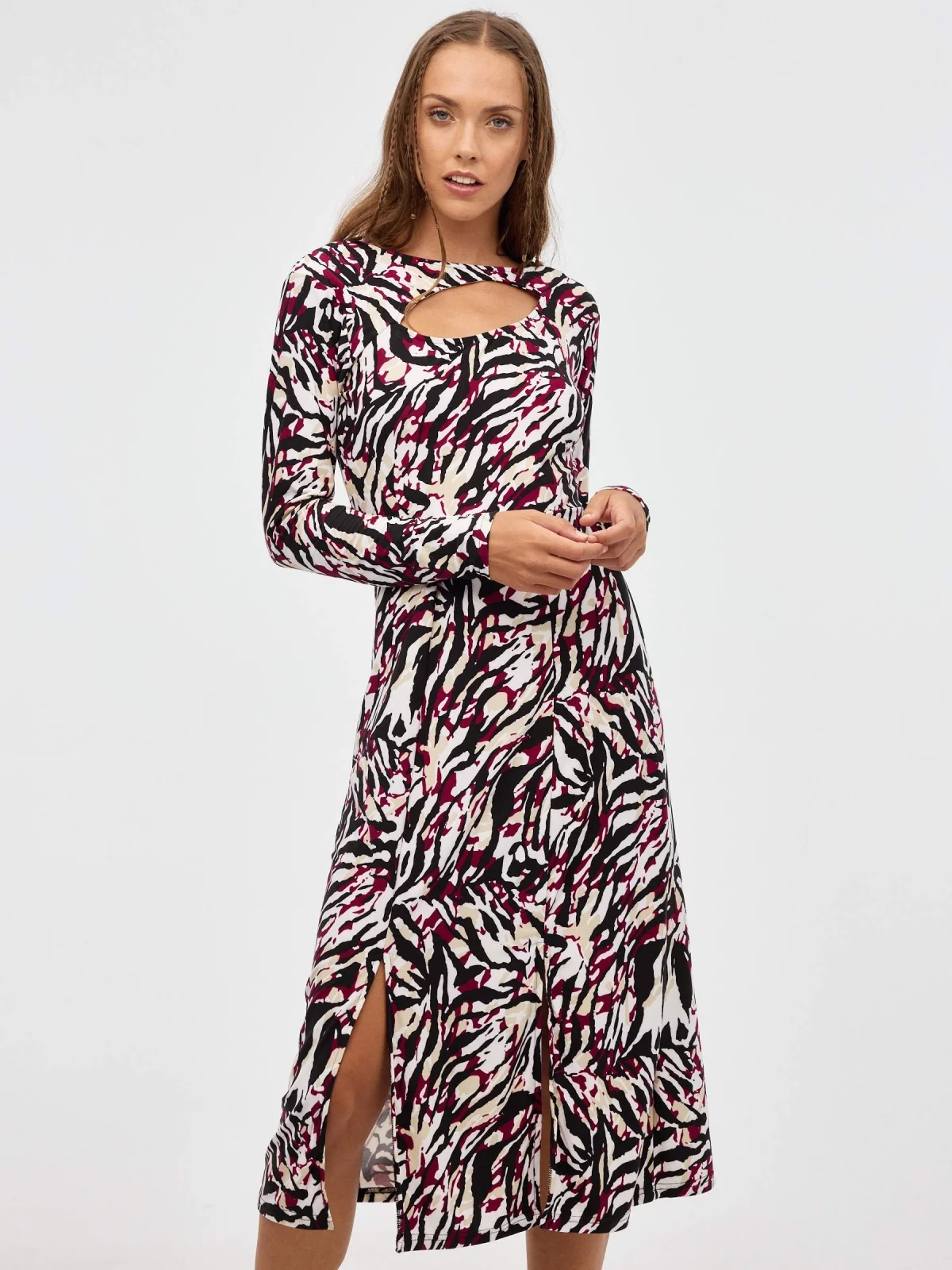 Vestido mini cut out print multicolor vista general frontal