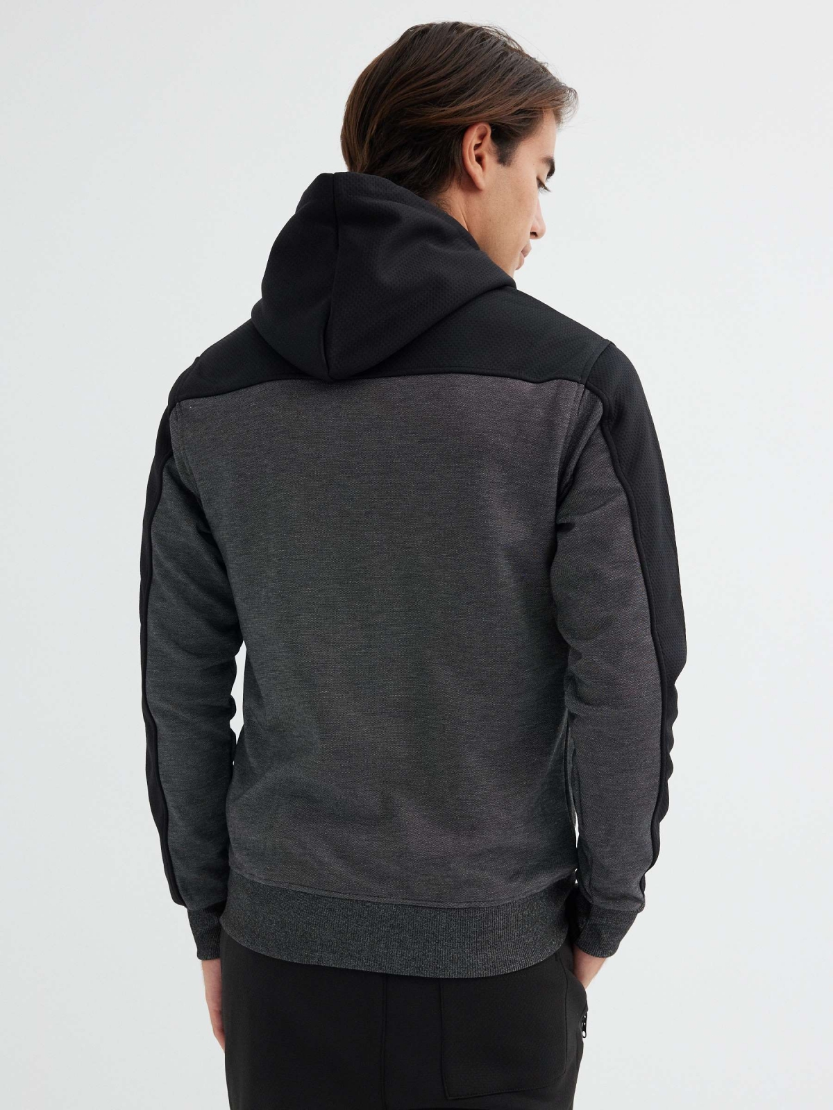 Open sweatshirt with zipper black middle back view