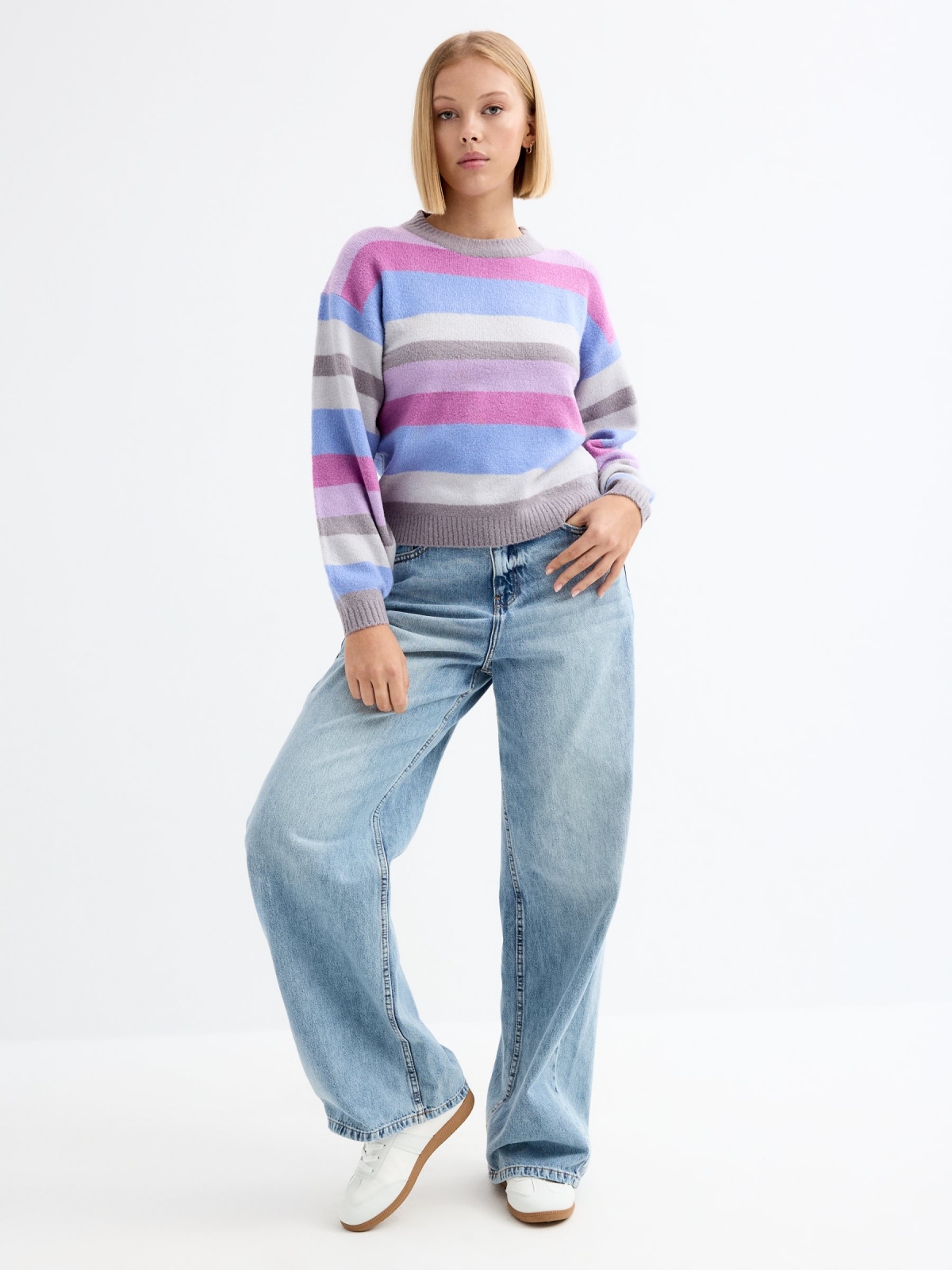 Jersey oversized cuello perkins morado vista general frontal