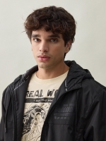 %Pto% Casaco de nylon com capuz preto