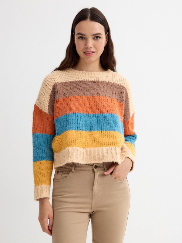 Salta chenille às riscas multicolorido vista meia frontal
