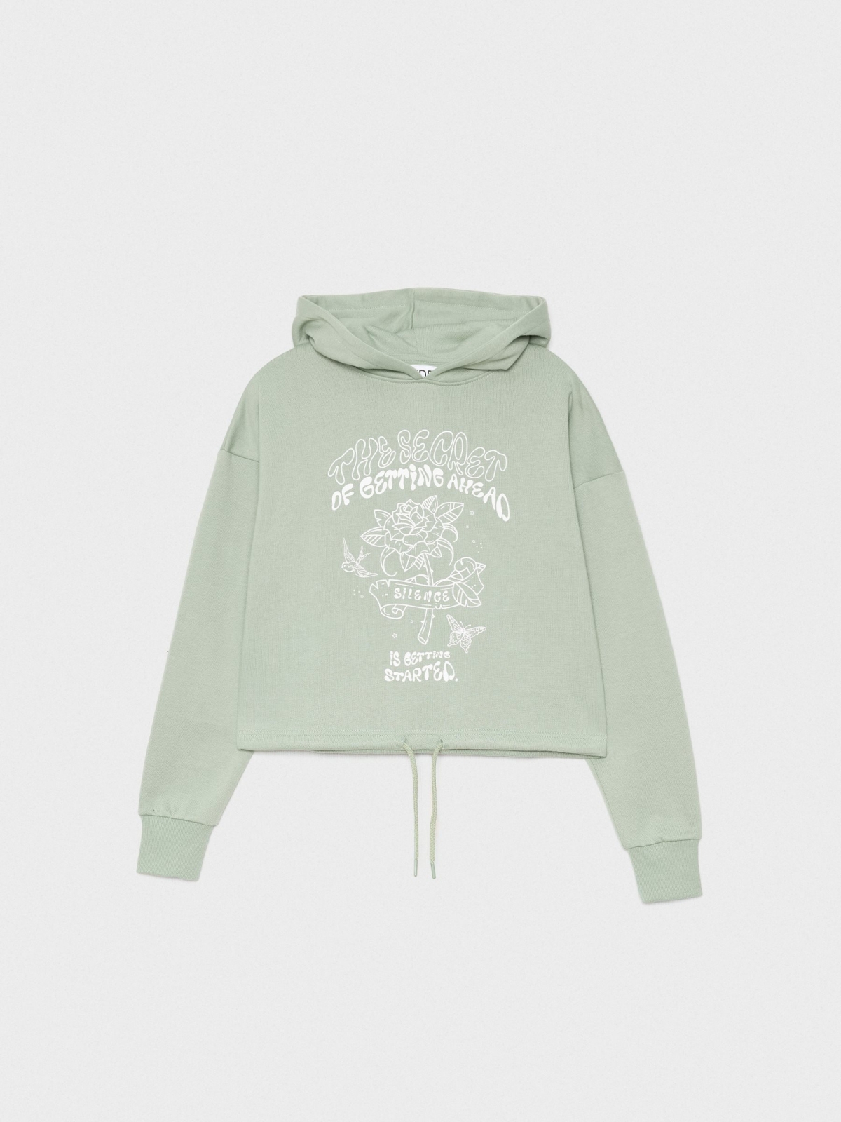  Sweatshirt crop com estampado verde acinzentado