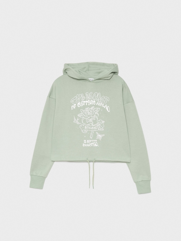  Sweatshirt crop com estampado verde acinzentado