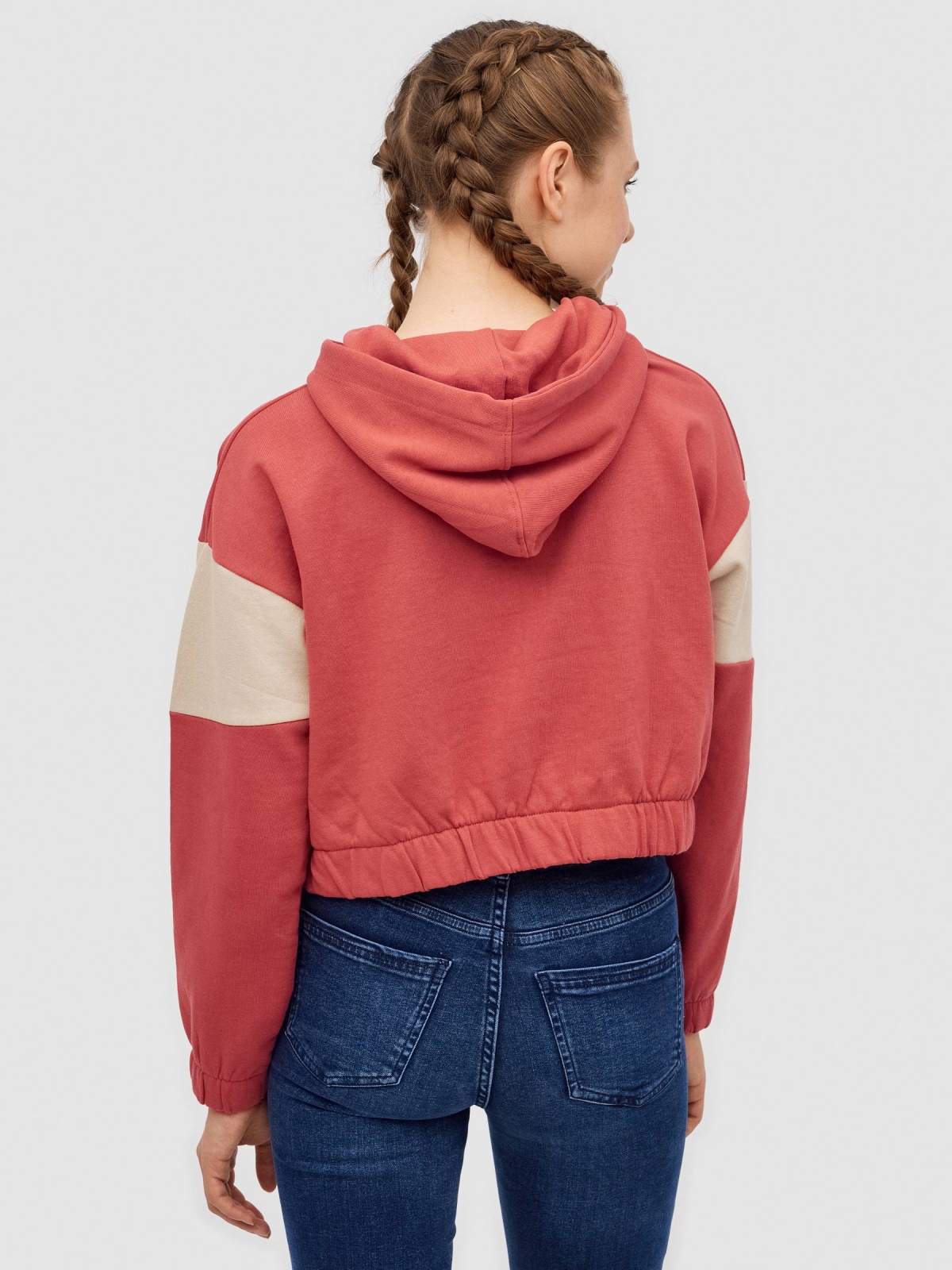 Sweatshirt crop France vermelho vista meia traseira