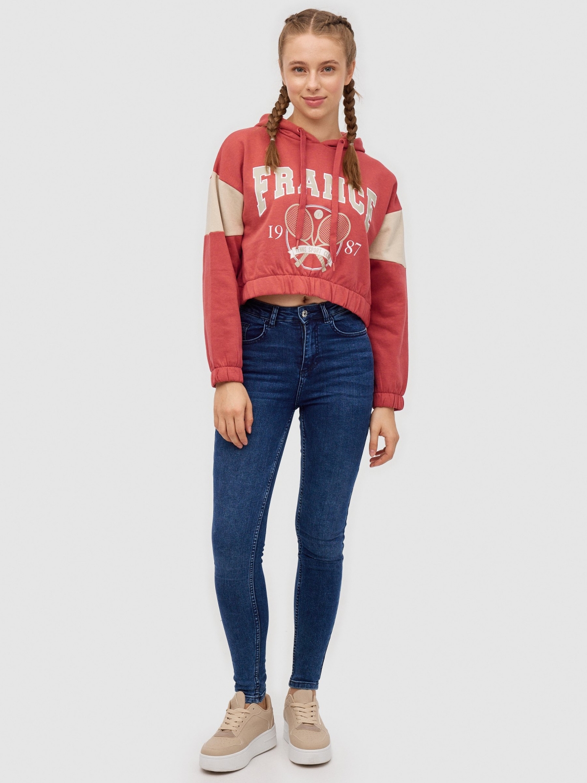 Sweatshirt crop France vermelho vista geral frontal