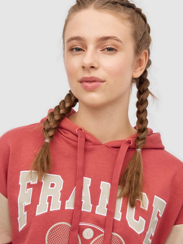 Sweatshirt crop France vermelho vista detalhe