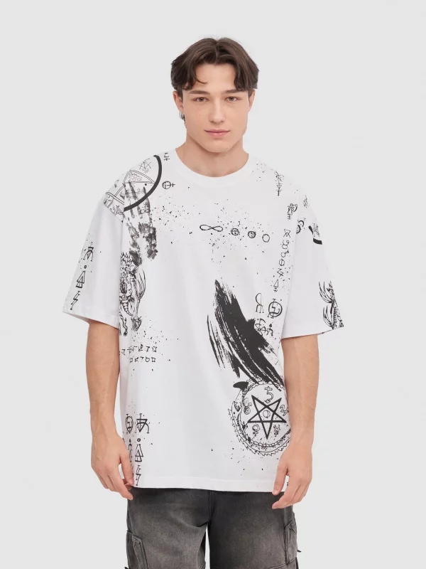 Camiseta print místico blanco vista media frontal