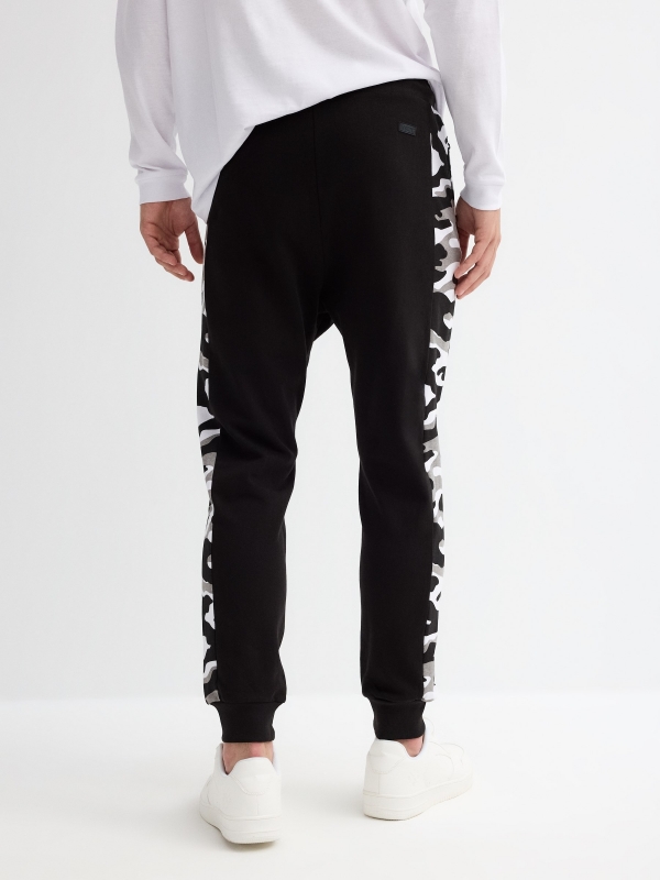 Camouflage fleece jogger pants black middle back view