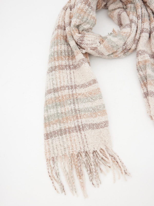 Plush plaid scarf beige rolled view