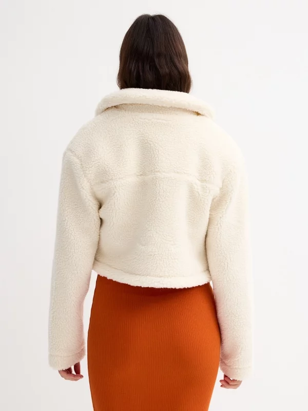 Lambskin crop coat beige middle back view