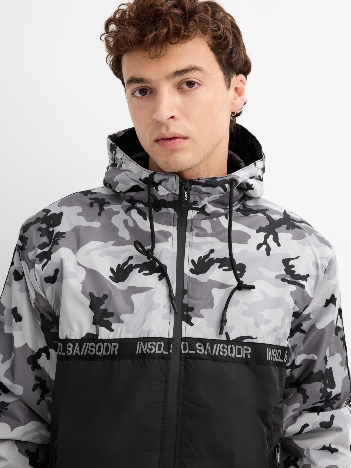 Nylon camouflage jacket black detail view