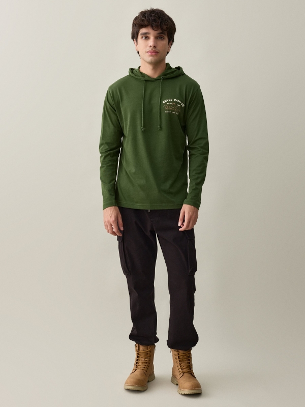 Mountains hooded T-shirt dark green front view