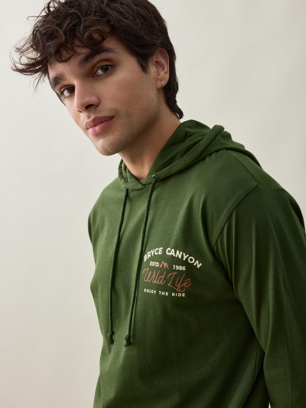  Mountains hooded T-shirt dark green