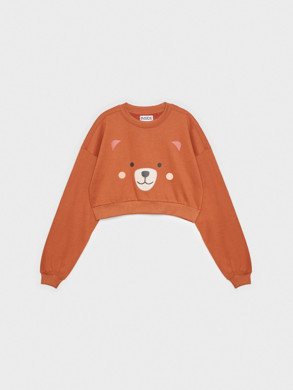  Sweatshirt cropped ursinho de peluche marrom