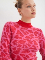 %Pto% Jacquard fur sweater deep red