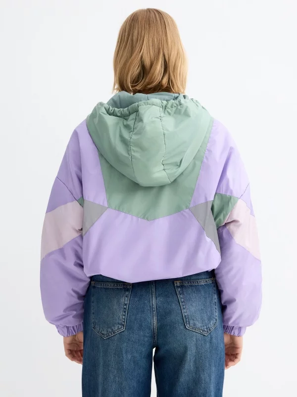 Nylon jacket color block purple mauve middle back view