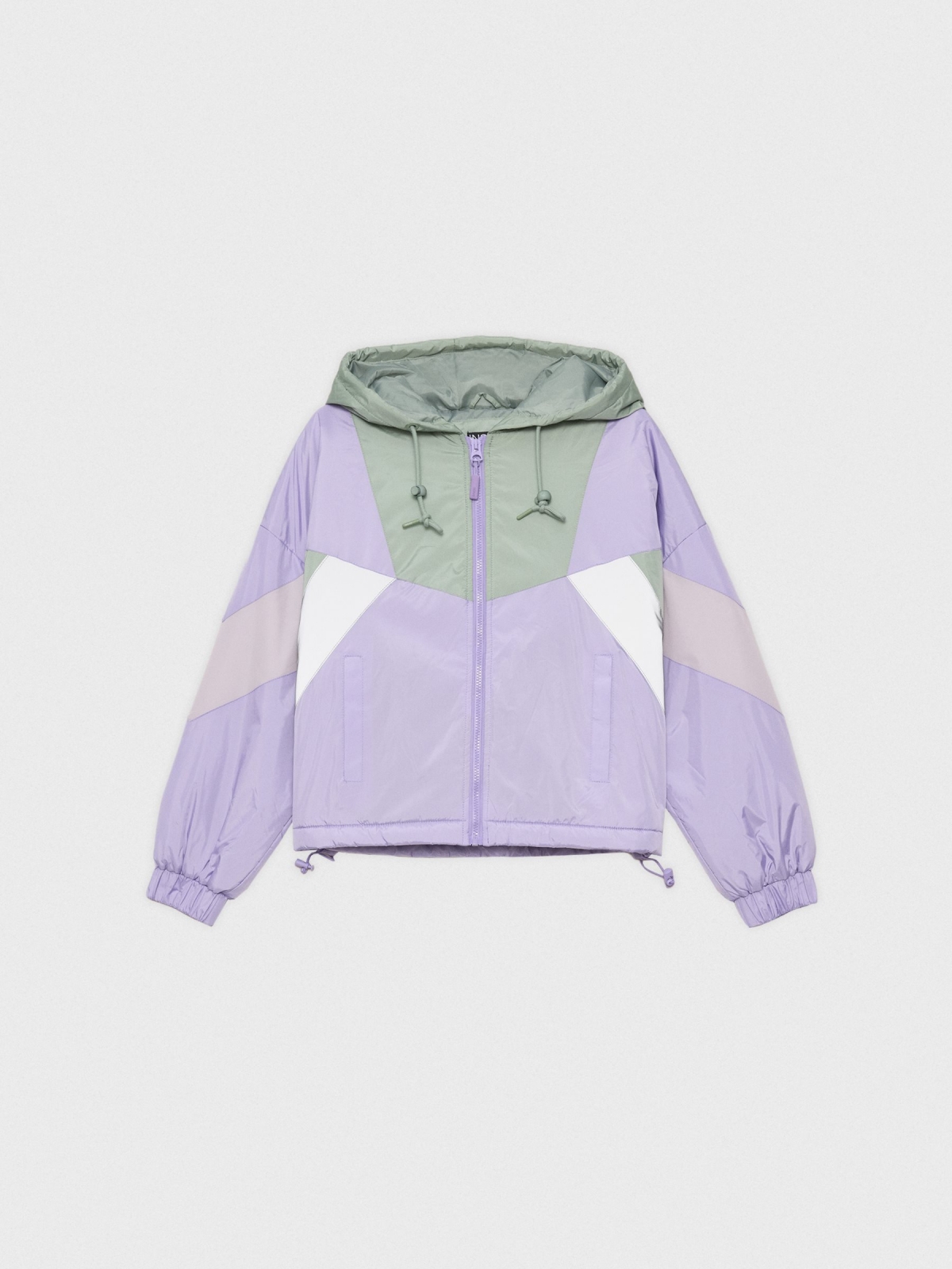  Nylon jacket color block purple mauve front view