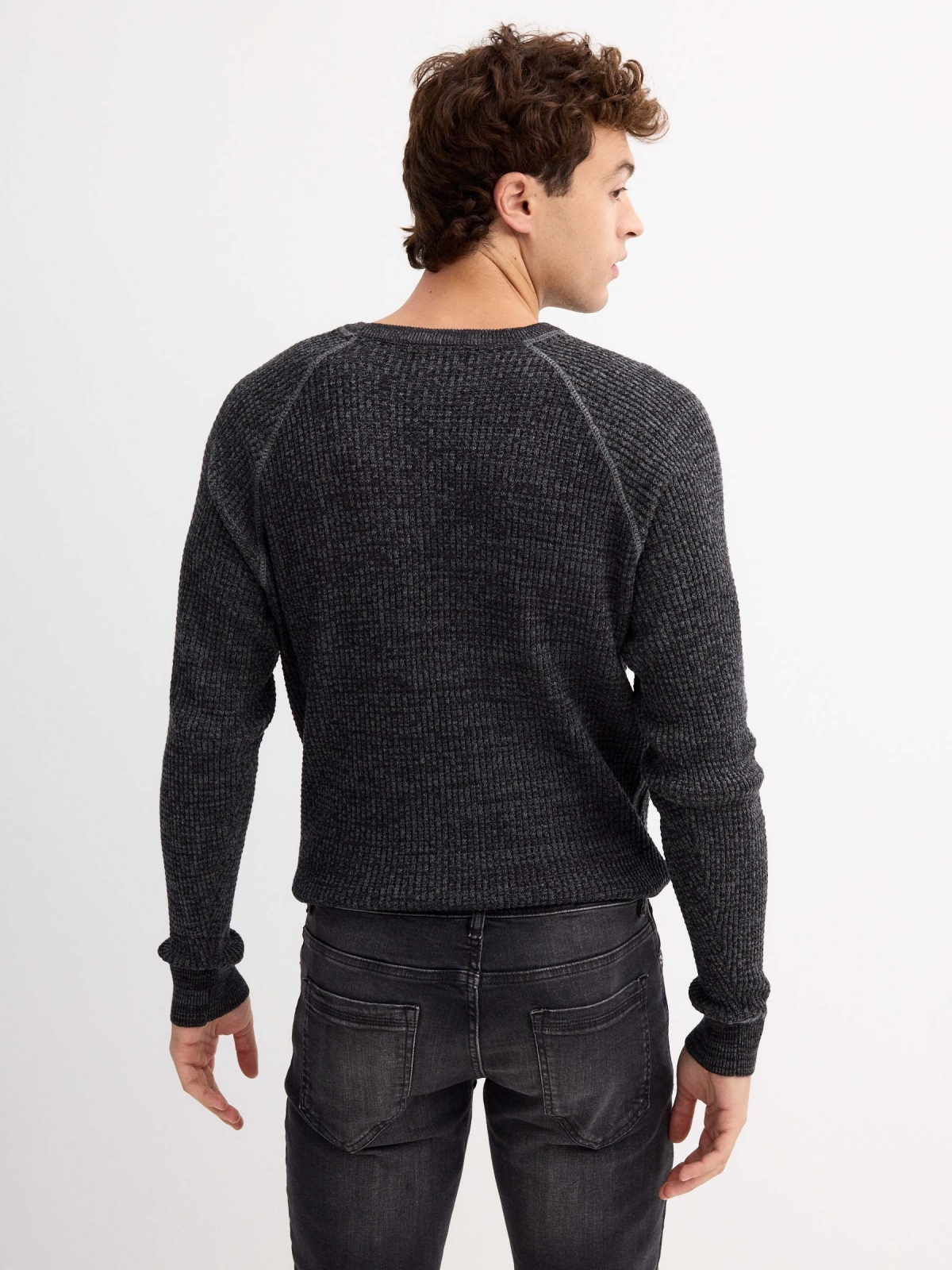 Basic mottled sweater grey middle back view