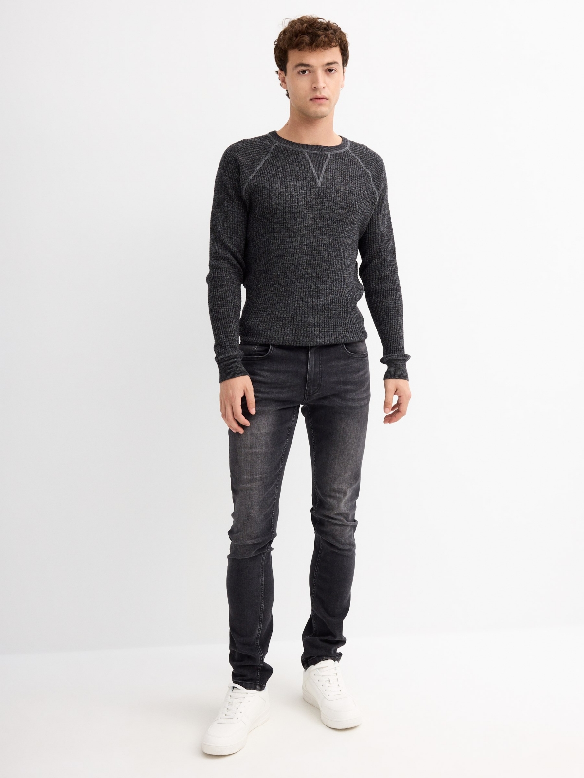 Basic mottled sweater grey general front view