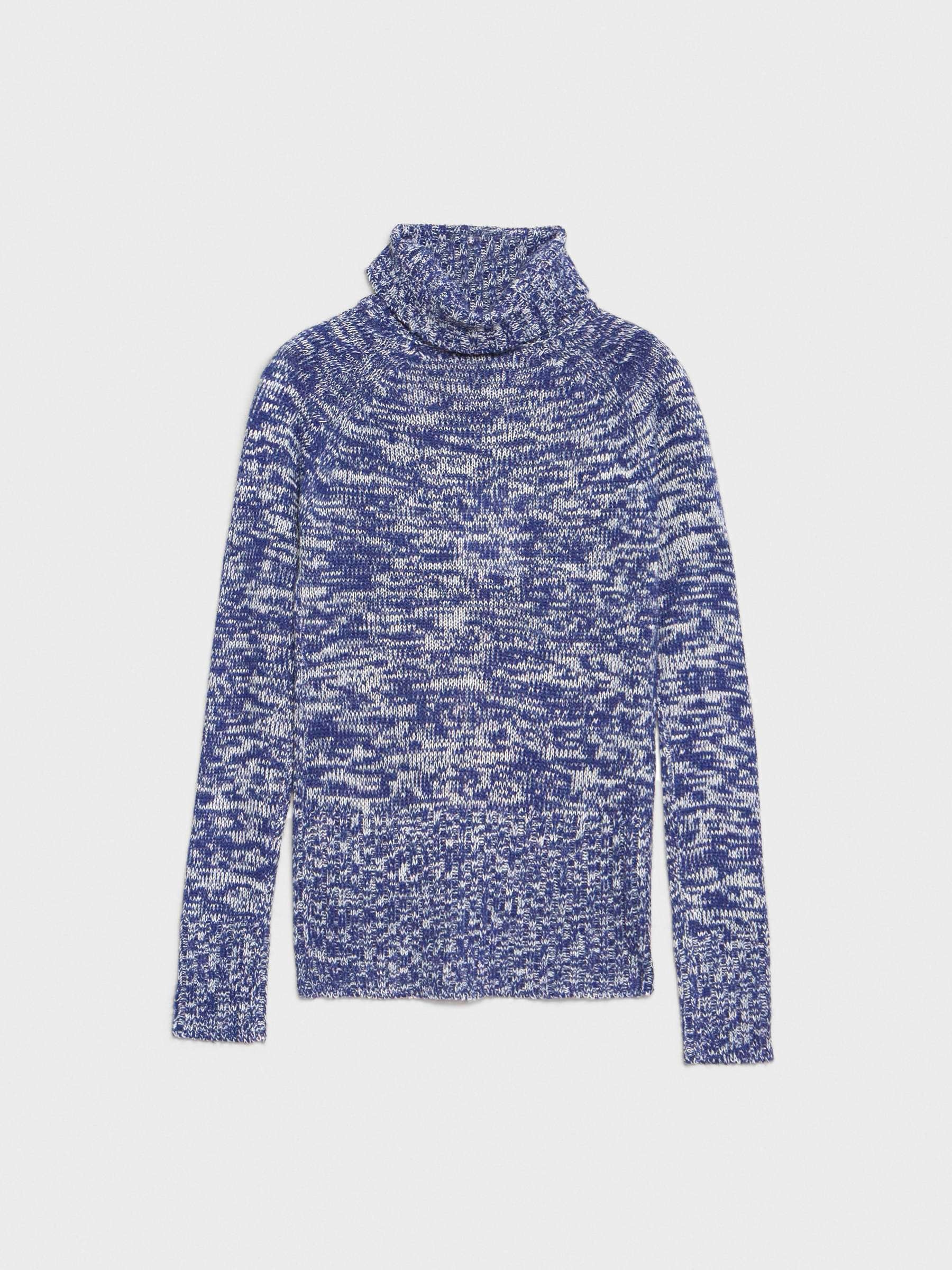 Fleece turtleneck sweater blue middle front view